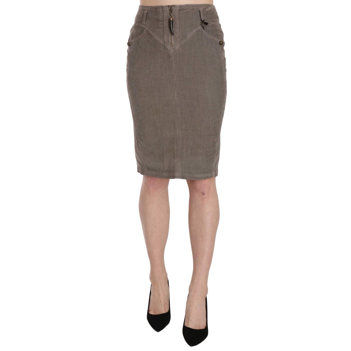 Gray Corduroy Pencil Straight A-Line Skirt