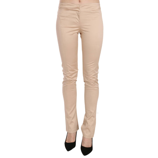 Cream Low Waist Skinny Formal Trousers Pants