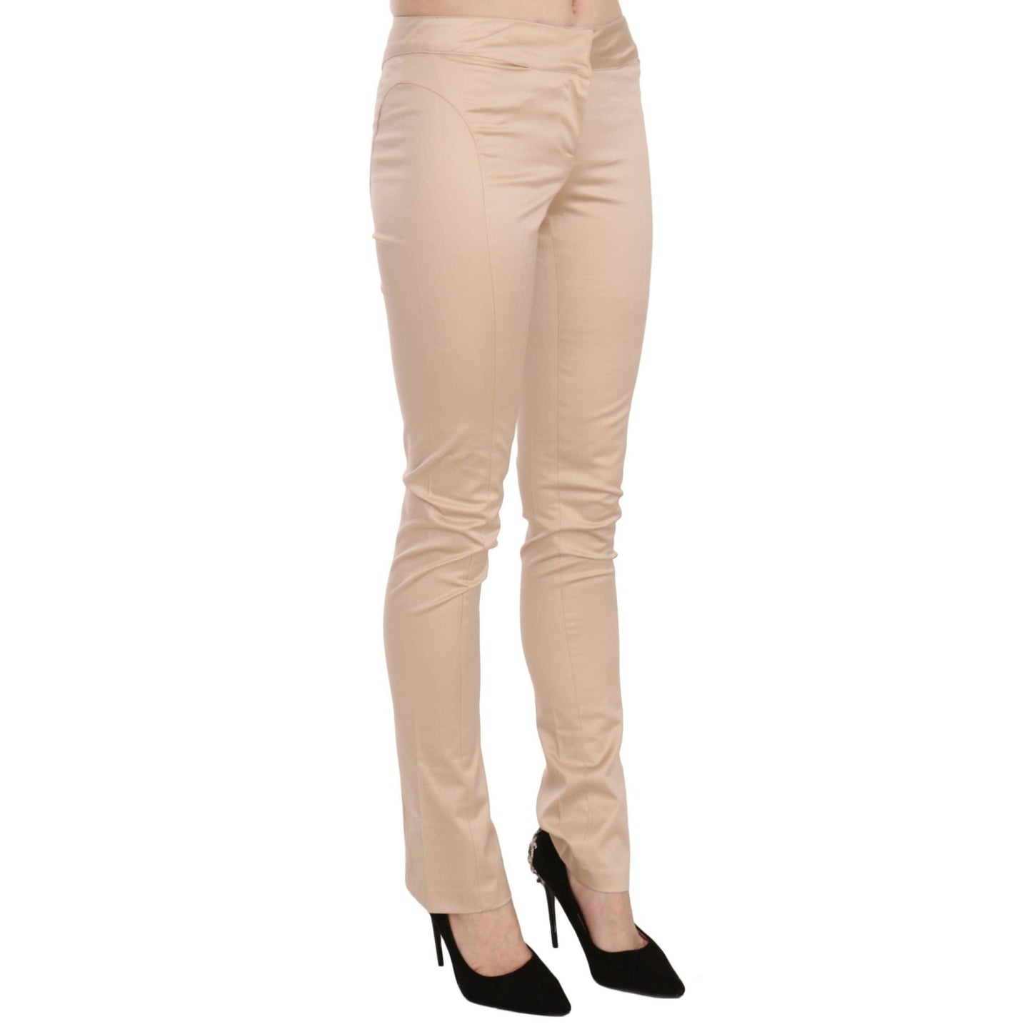 Cream Low Waist Skinny Formal Trousers Pants