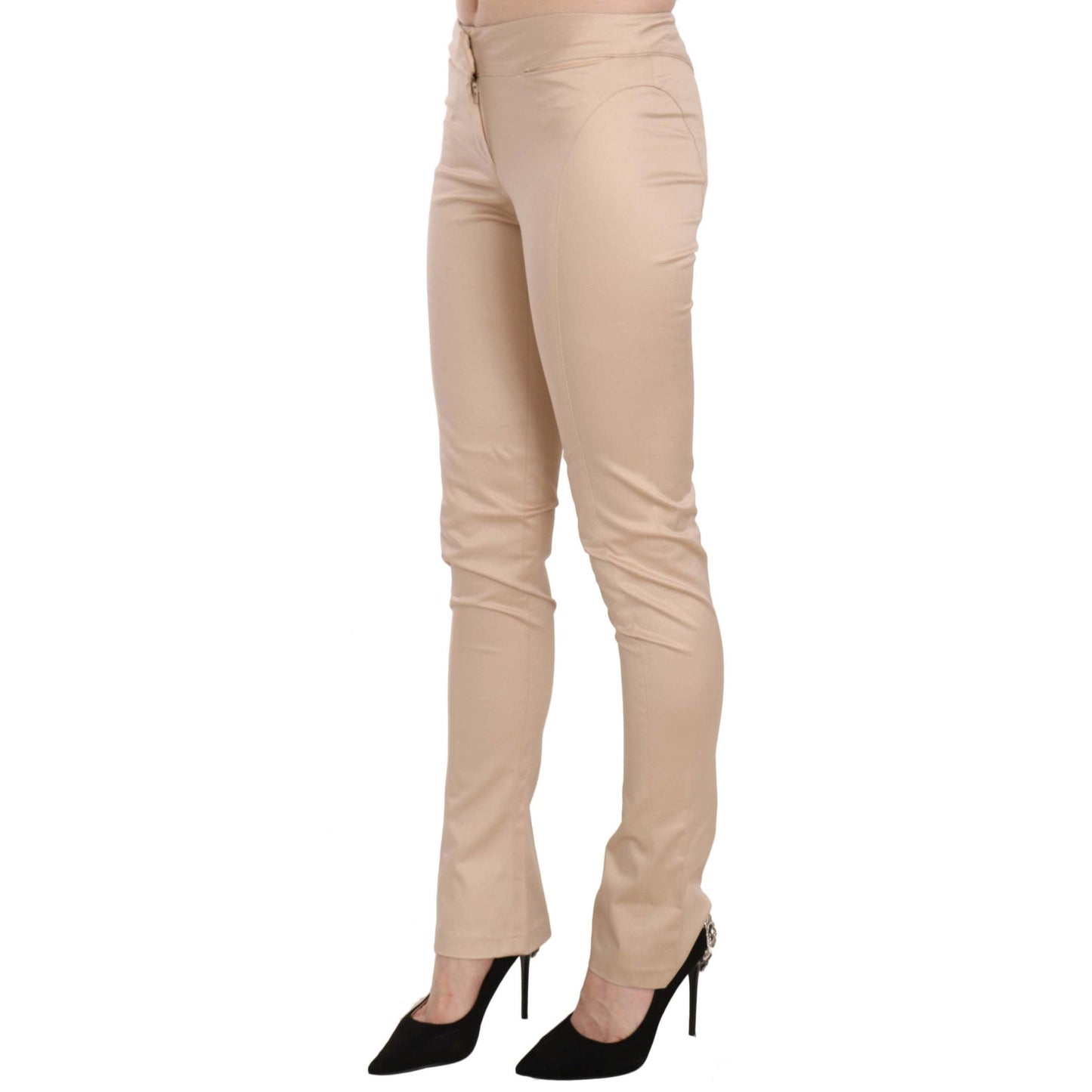 Cream Low Waist Skinny Formal Trousers Pants
