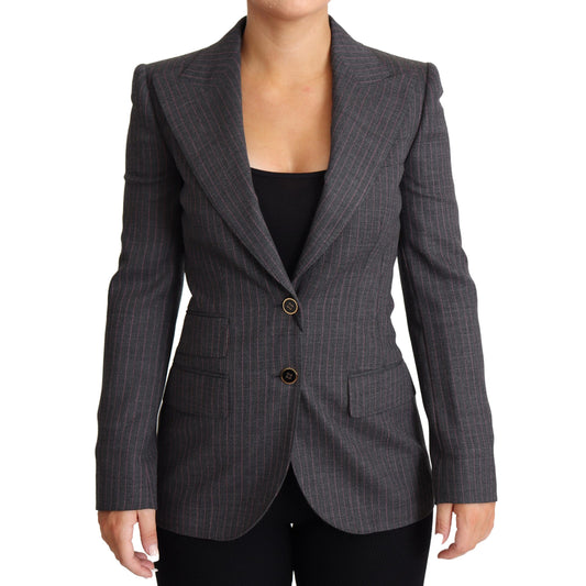 Gray Single Breasted Fitted Blazer Wool Jacket