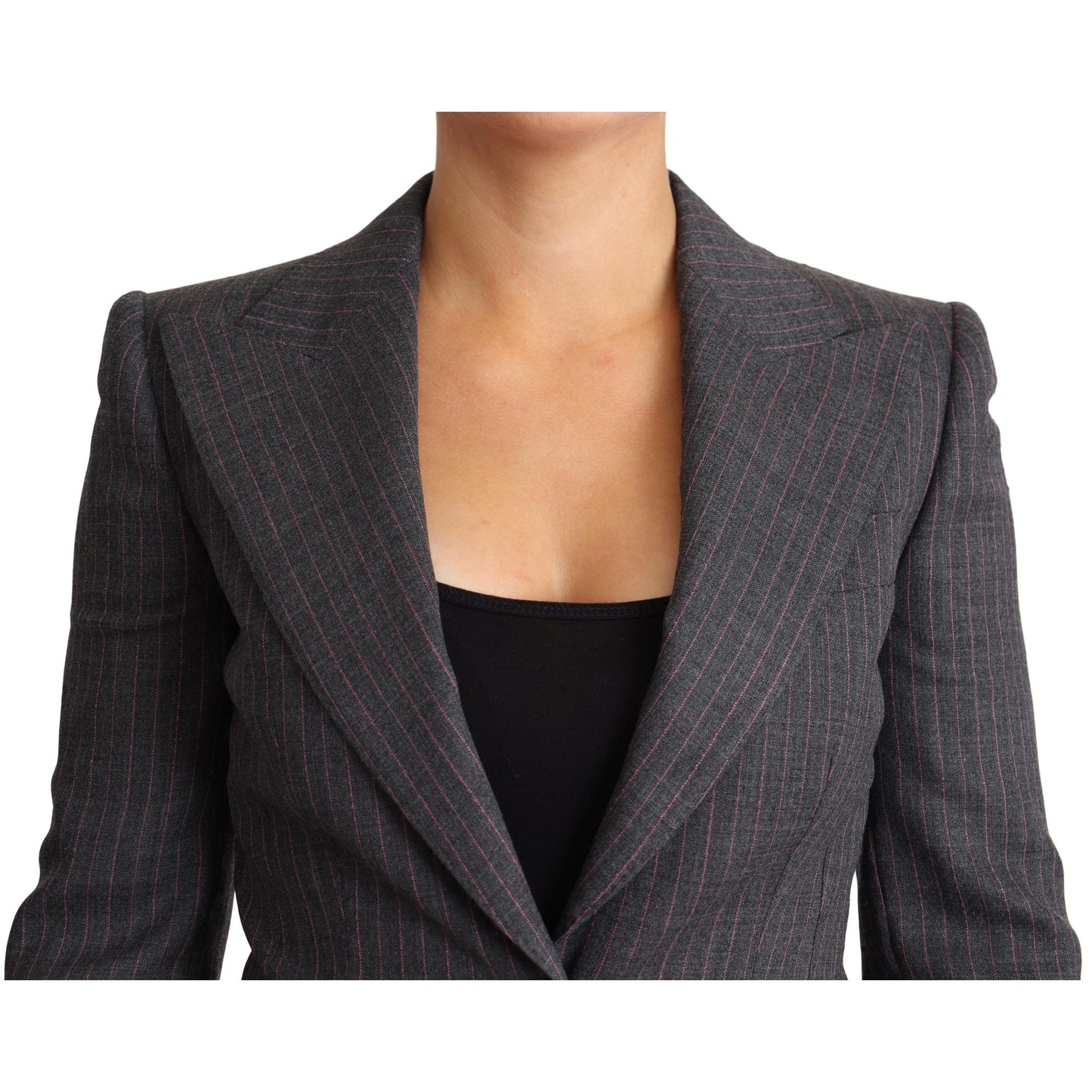 Gray Single Breasted Fitted Blazer Wool Jacket