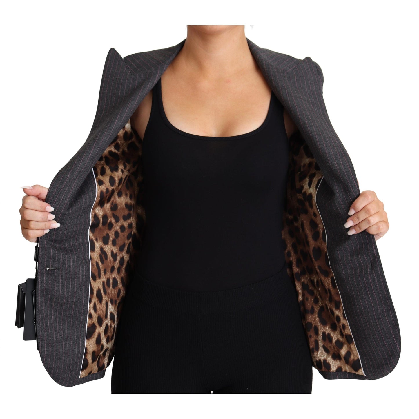 Gray Single Breasted Fitted Blazer Wool Jacket