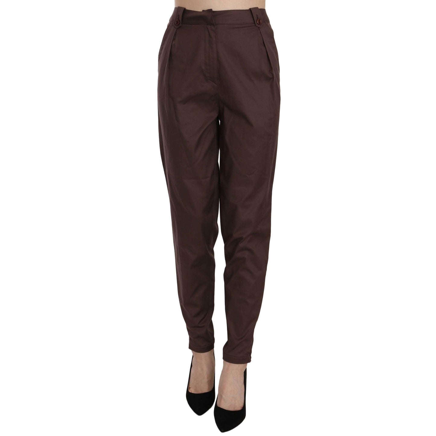 Brown High Waist Tapered Formal Trousers Pants