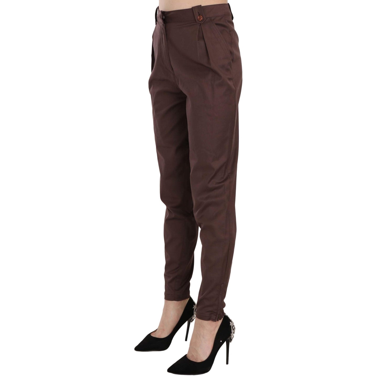 Brown High Waist Tapered Formal Trousers Pants