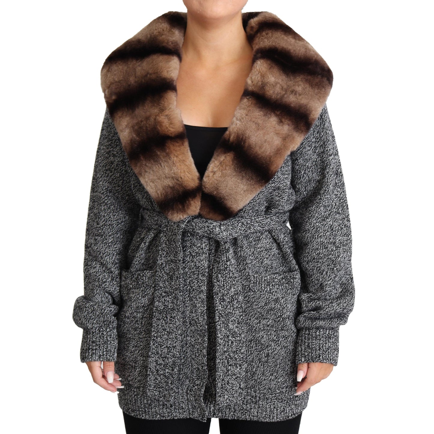 Gray Cardigan Fur Coat Cashmere Jacket