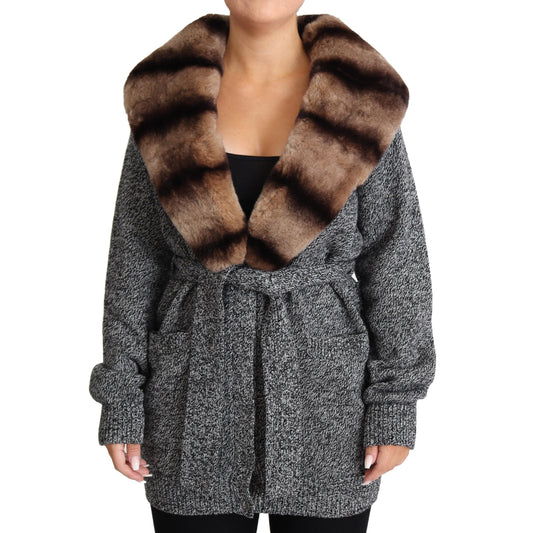 Gray Cardigan Fur Coat Cashmere Jacket