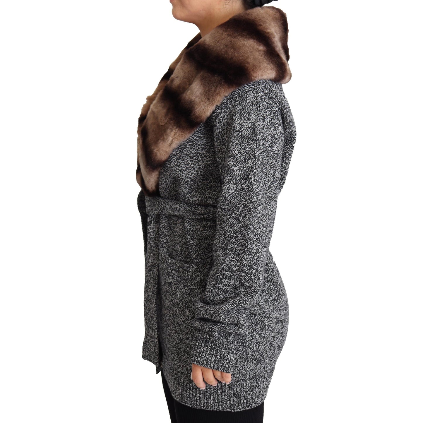Gray Cardigan Fur Coat Cashmere Jacket