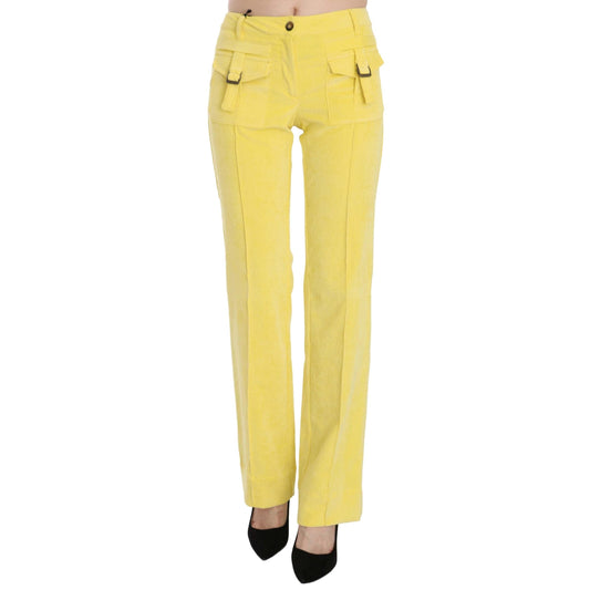 Yellow Corduroy Mid Waist Straight Trousers Pants