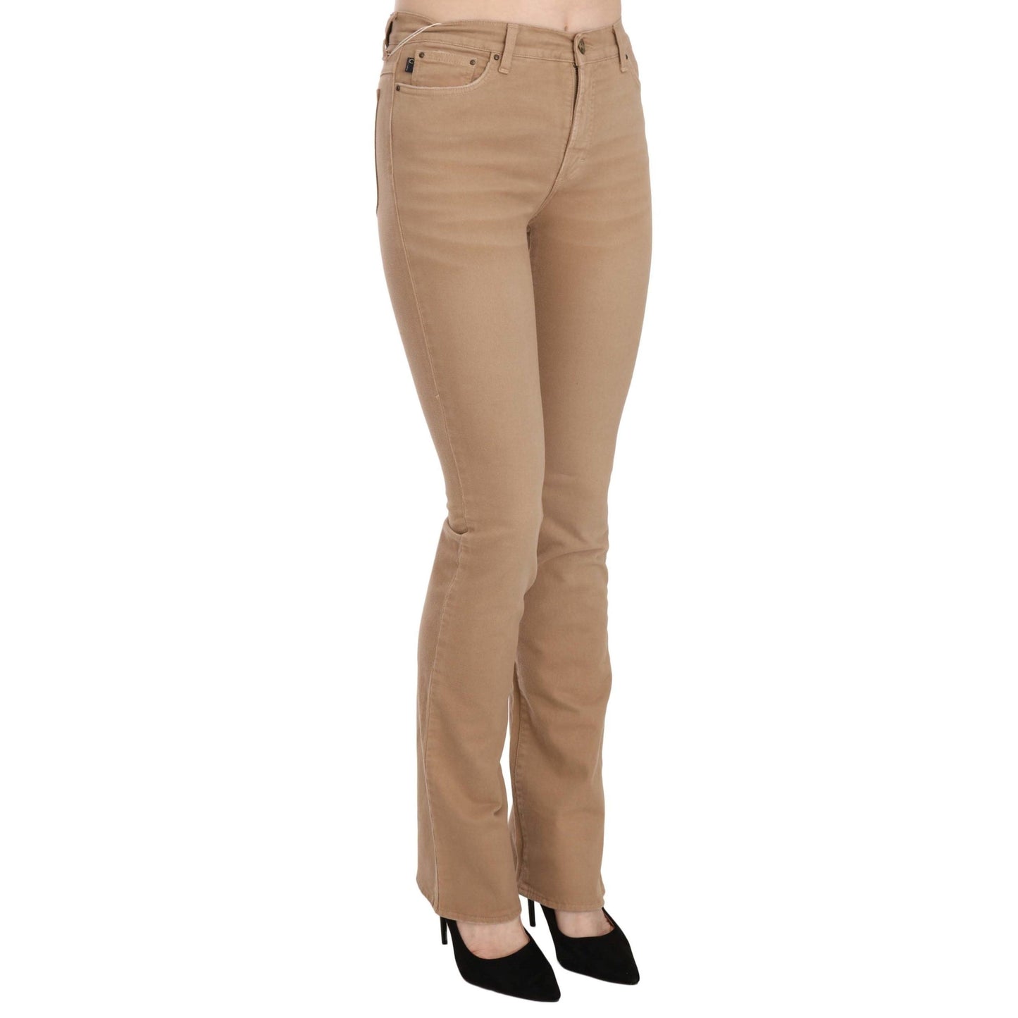 Brown Cotton Stretch Mid Waist Skinny Trousers Pants