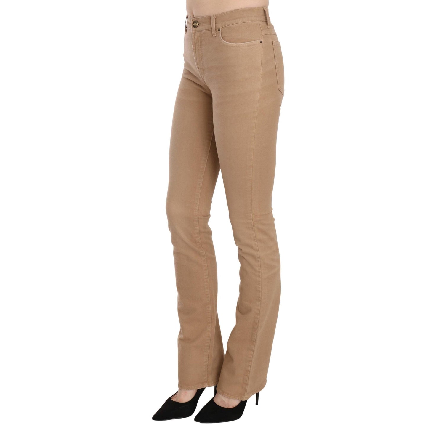 Brown Cotton Stretch Mid Waist Skinny Trousers Pants