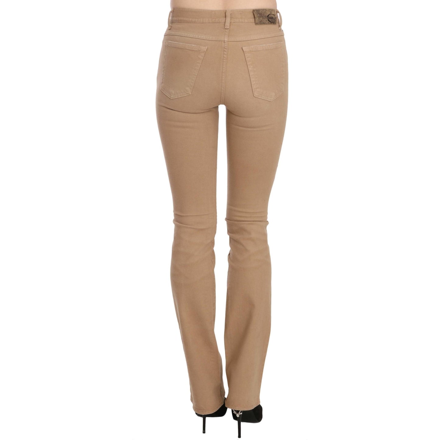 Brown Cotton Stretch Mid Waist Skinny Trousers Pants