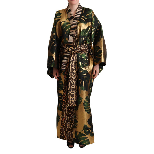 Multicolor Leaves Print Kimono Jacket Coat