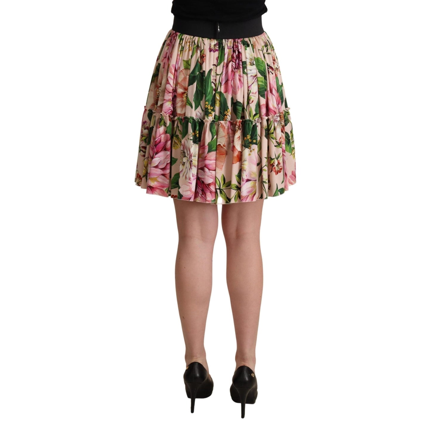 Pink Floral Print Silk High Waist Mini Skirt