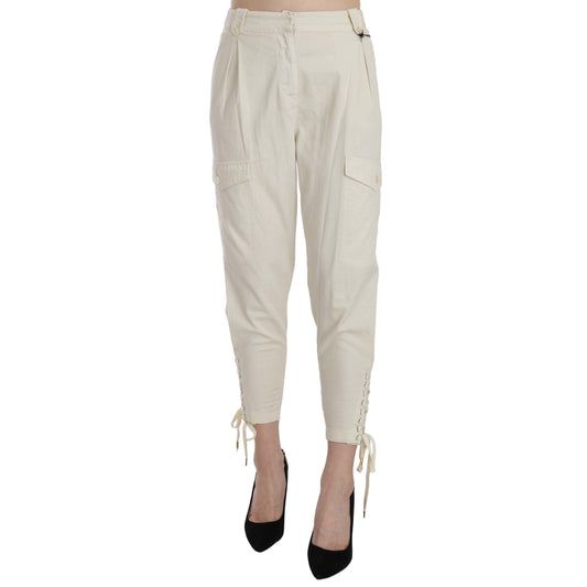White High Waist Tapered Cropped Trousers  Pants