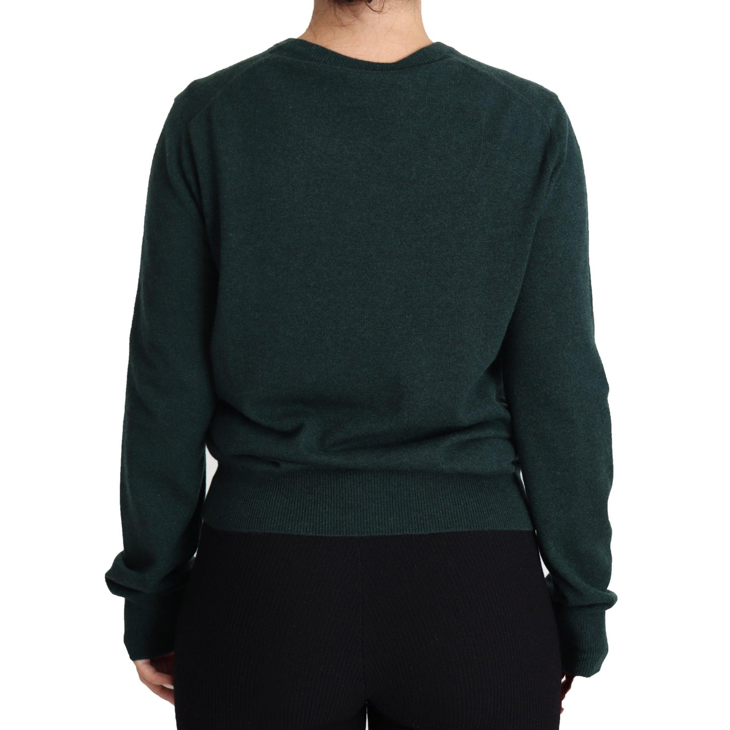Dark Green Cashmere Crewneck Cardigan Sweater
