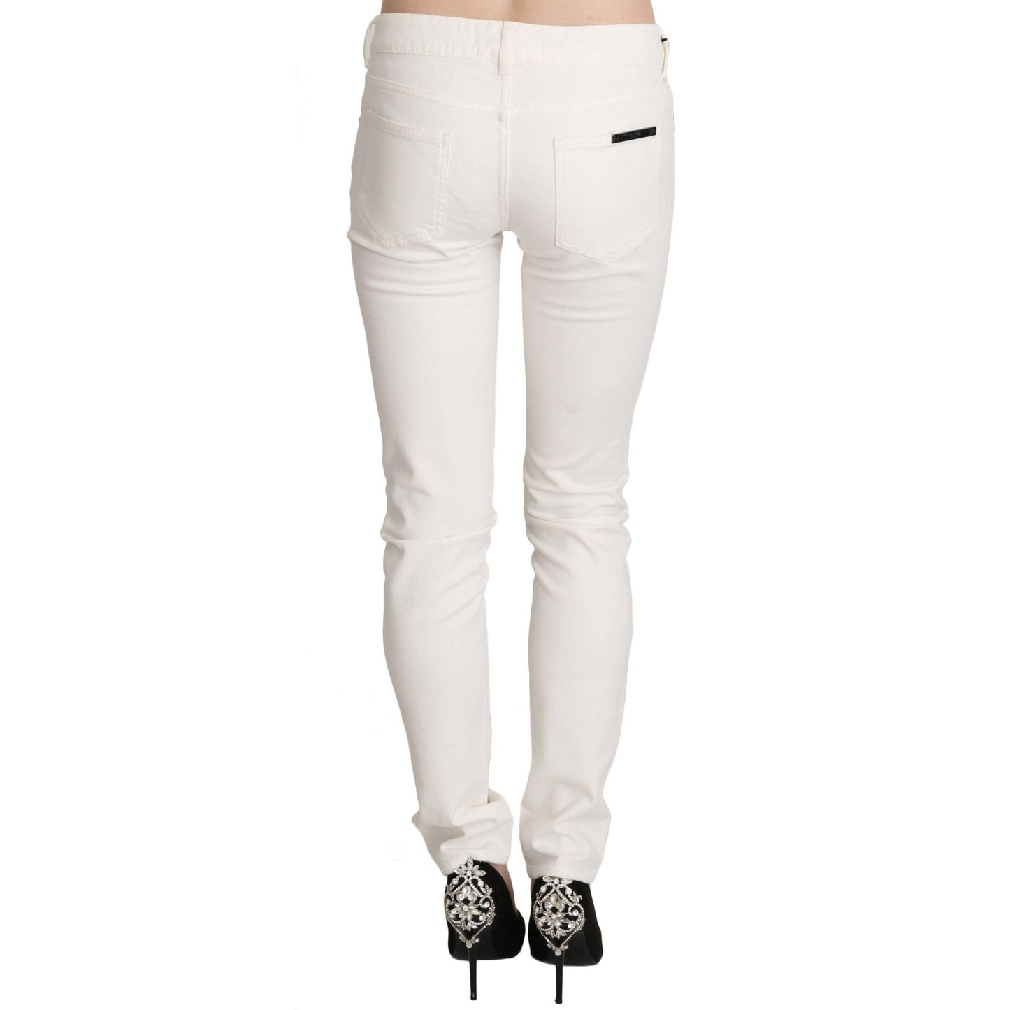 White Cotton Low Waist Skinny Denim Pants Jeans