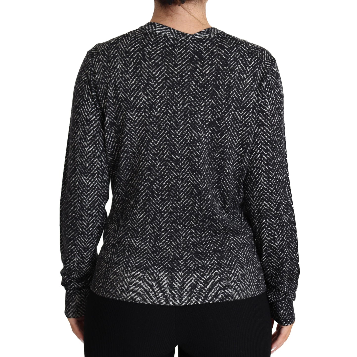 Gray Chevron Wool Ribbed Cardigan Sweater