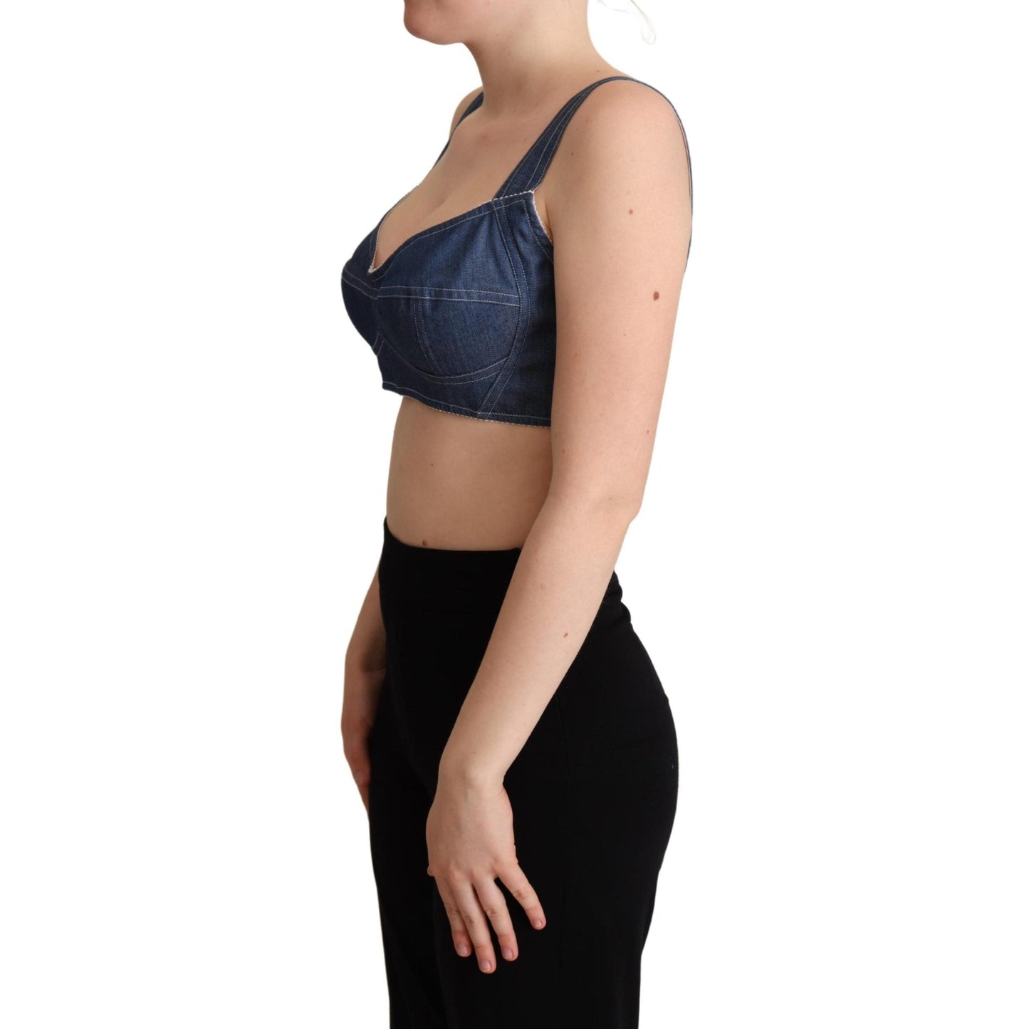 Blue Cotton Stretch Denim Crop Top