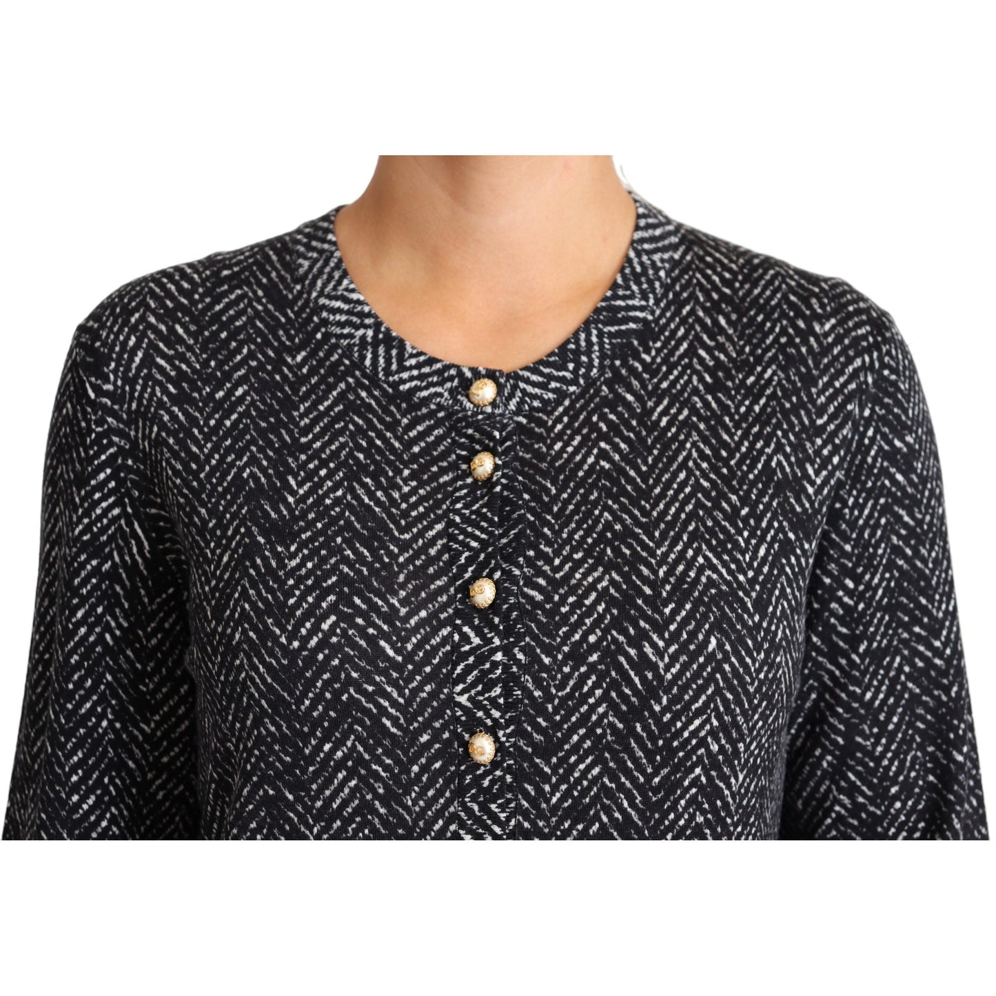 Gray Chevron Wool Ribbed Cardigan Sweater