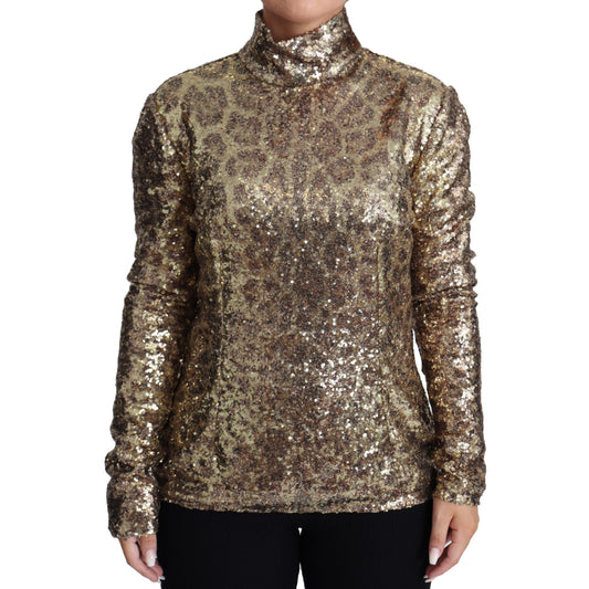 Brown Leopard Fit Turtleneck Sequin Sweater