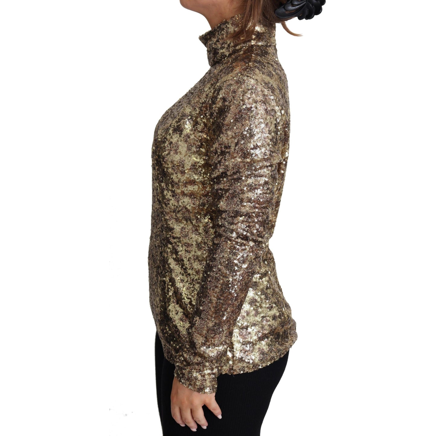Brown Leopard Fit Turtleneck Sequin Sweater