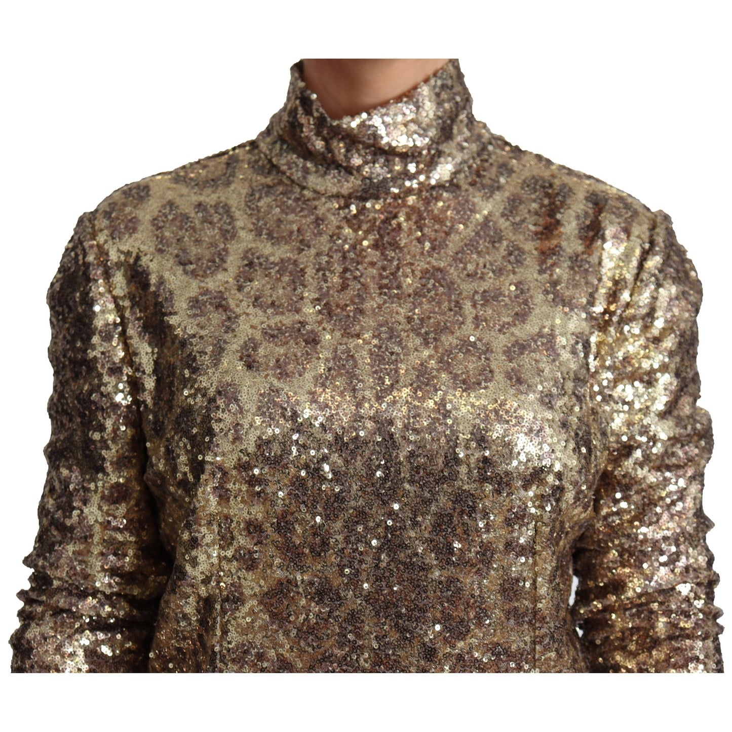 Brown Leopard Fit Turtleneck Sequin Sweater