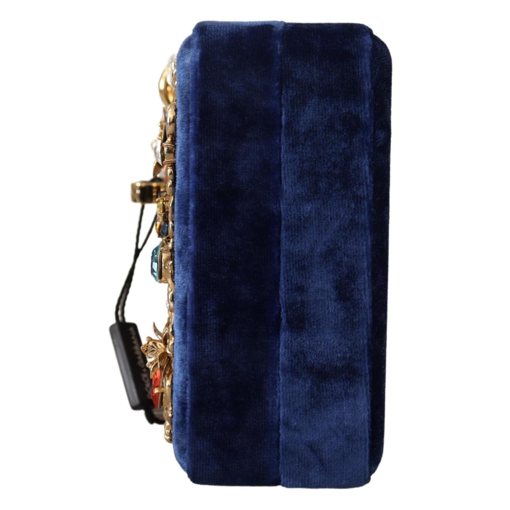 Blue Velvet Crystals Evening Party Clutch Bag BOX - coffeewithmee2