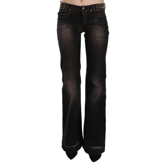 Brown Washed Ripped Low Waist Boot Cut Denim Jeans