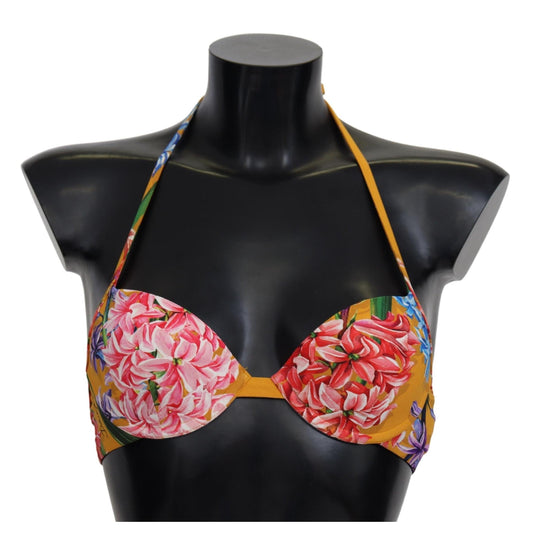 Yellow Floral Print Swimsuit Beachwear Bikini Tops