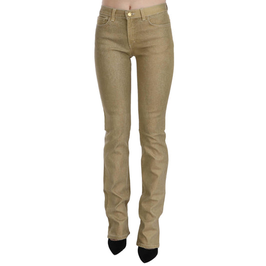 Brown Mid Waist Skinny Denim Pants Jeans