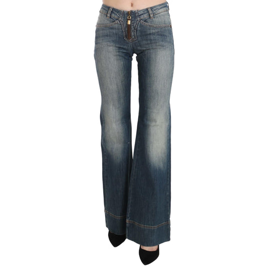 Blue Washed Mid Waist Boot Cut Denim Pants Jeans