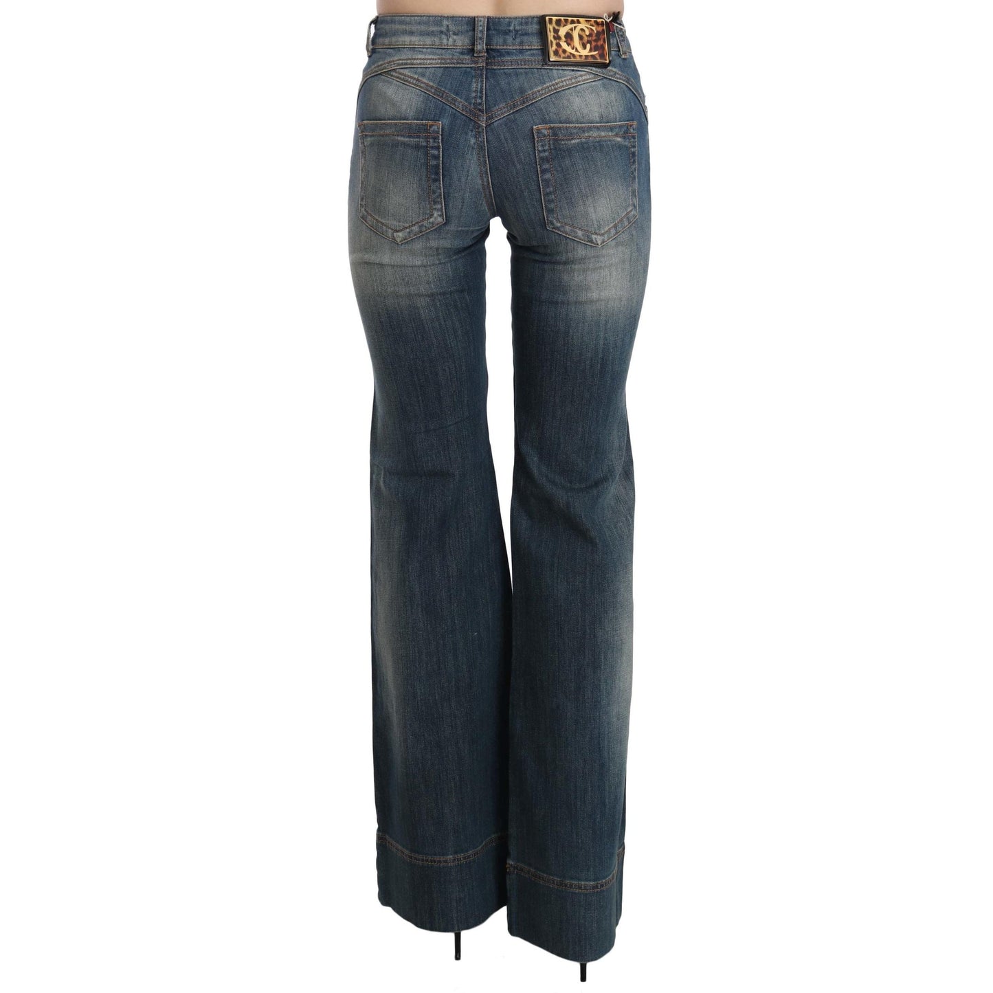 Blue Washed Mid Waist Boot Cut Denim Pants Jeans
