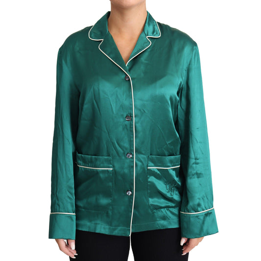 Green Pyjama Blouse Silk Lounge Sleepwear Top
