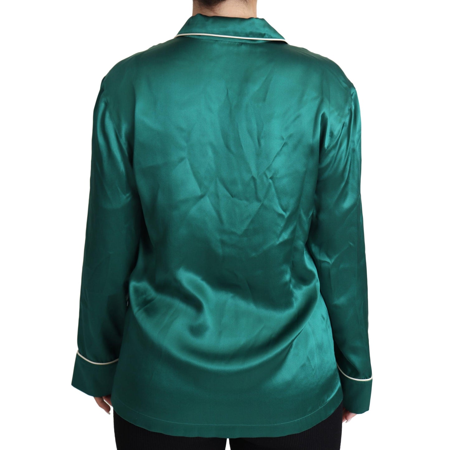 Green Pyjama Blouse Silk Lounge Sleepwear Top