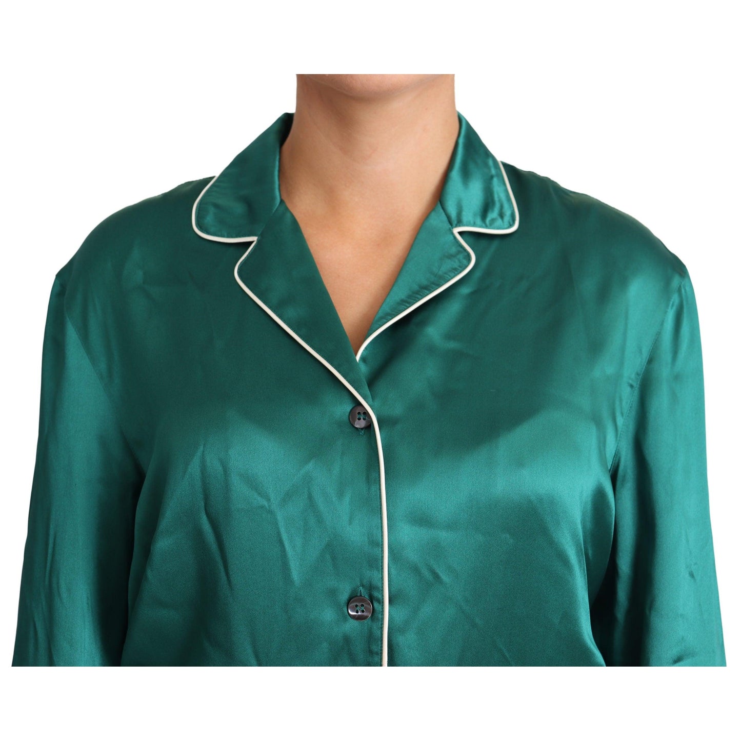 Green Pyjama Blouse Silk Lounge Sleepwear Top