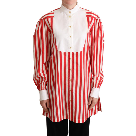 Red White Striped Long Sleeves Formal Shirt