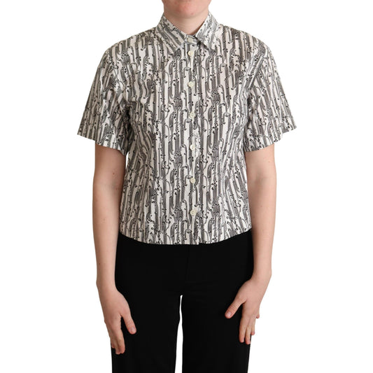 White Floral Collared Blouse Shirt