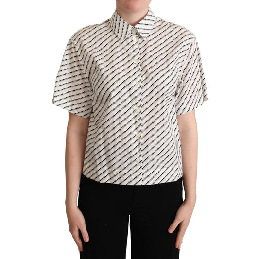 White Dotted Collared Blouse Shirt