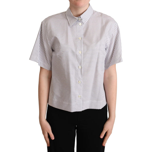 White Polka Dots Collared Blouse Shirt