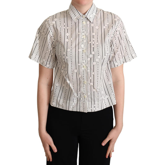 White Circles Dots Collared Button Up Shirt