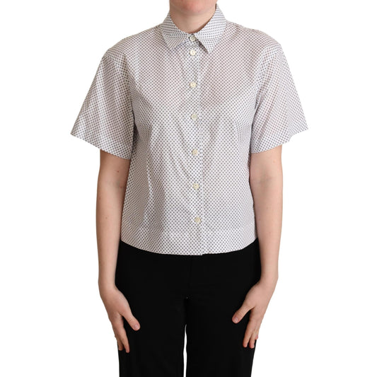 White Gray Polka Dots Collared Button Shirt