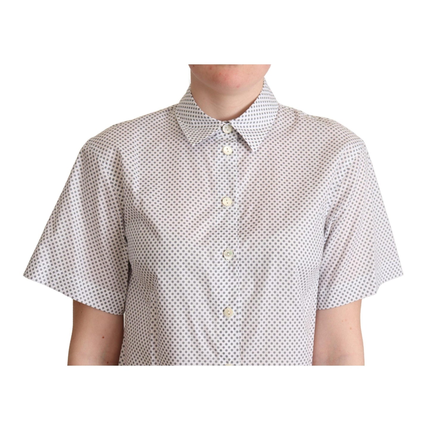 White Gray Polka Dots Collared Button Shirt