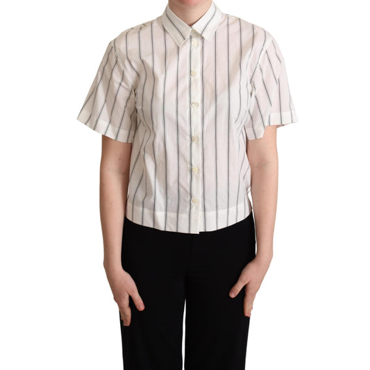 White Black Stripes Collared Shirt Top