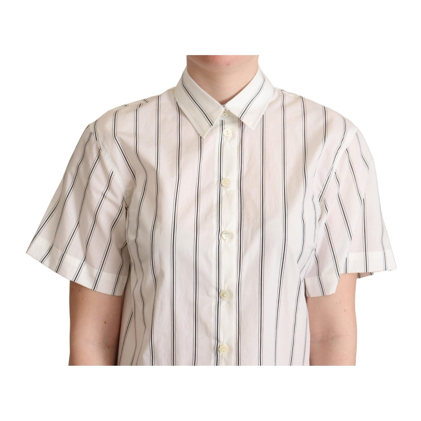 White Black Stripes Collared Shirt Top