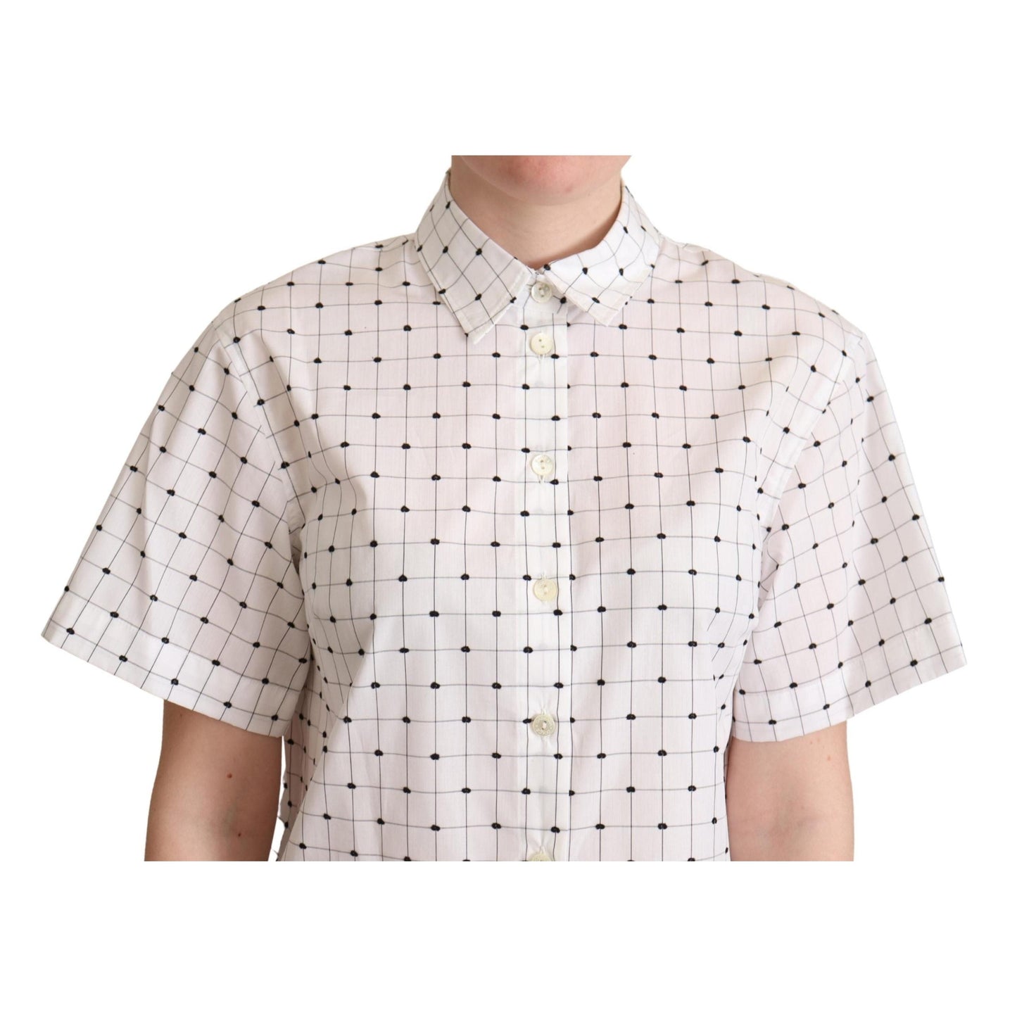 White Polka Dot Cotton Collared Shirt Top
