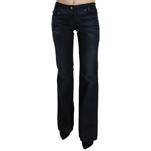 Blue Washed Mid Waist Straight Denim Pants