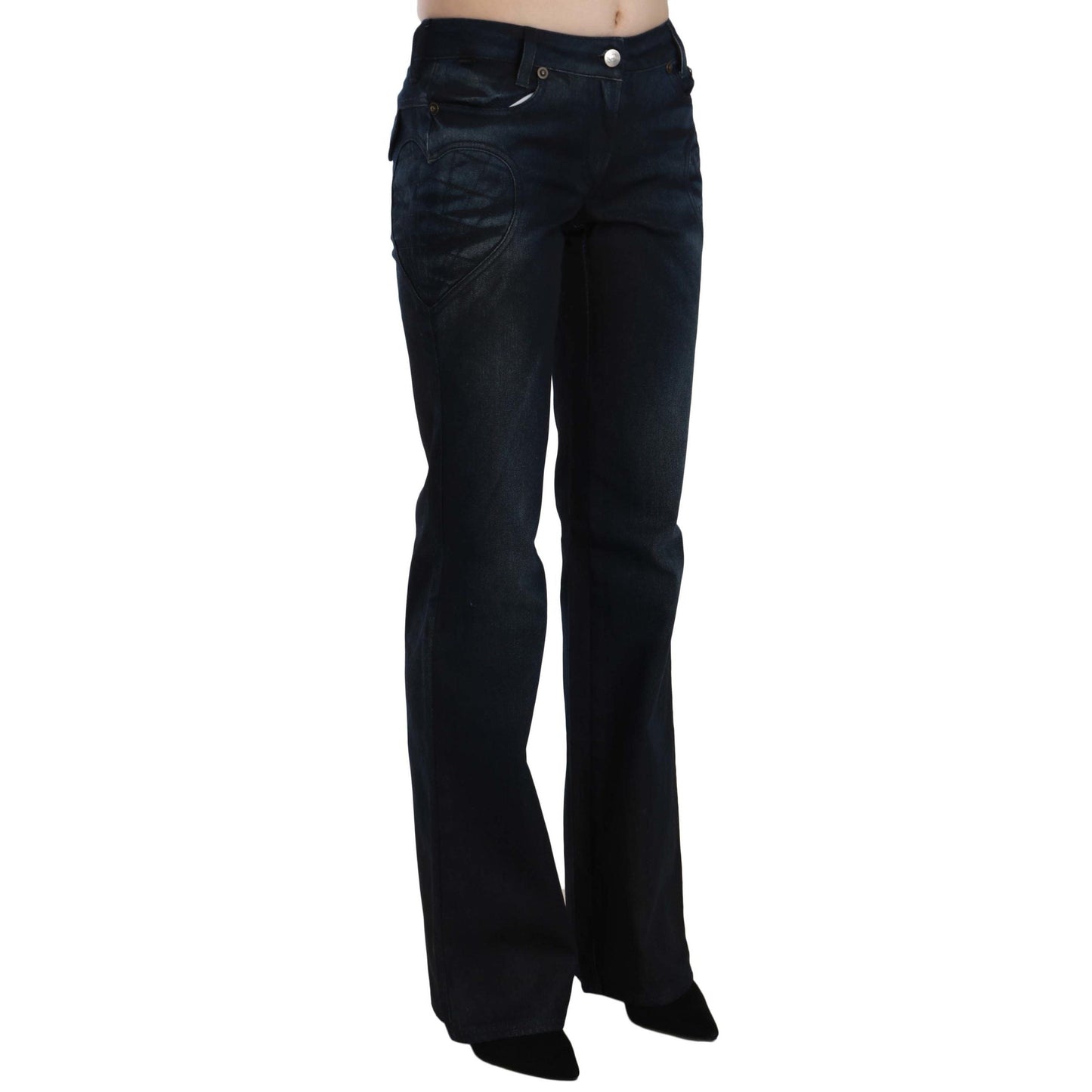 Blue Washed Mid Waist Straight Denim Pants