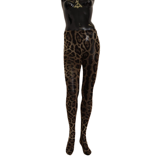 Brown Leopard Print Mesh Tights Nylon Socks