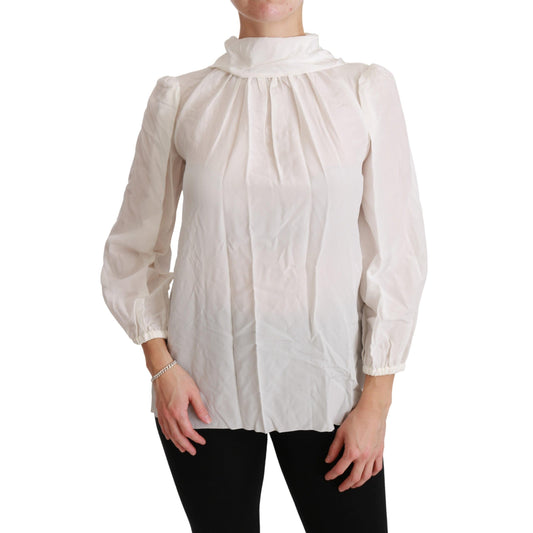 White Turtle Neck Blouse Shirt Silk Top